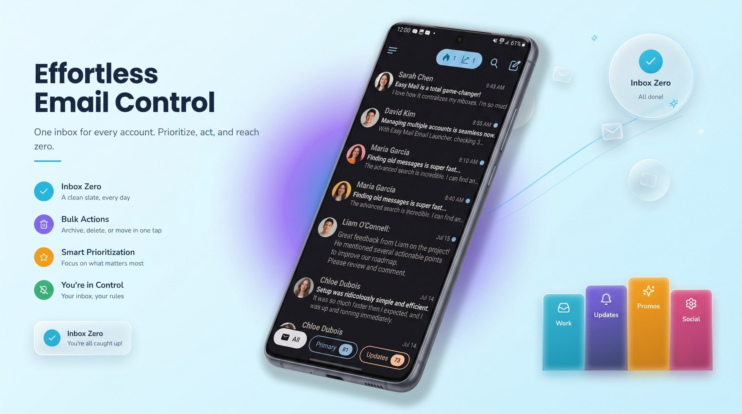 Easy Mail Effortless Email Control: unified inbox with Inbox Zero, bulk actions, and smart prioritization on Android