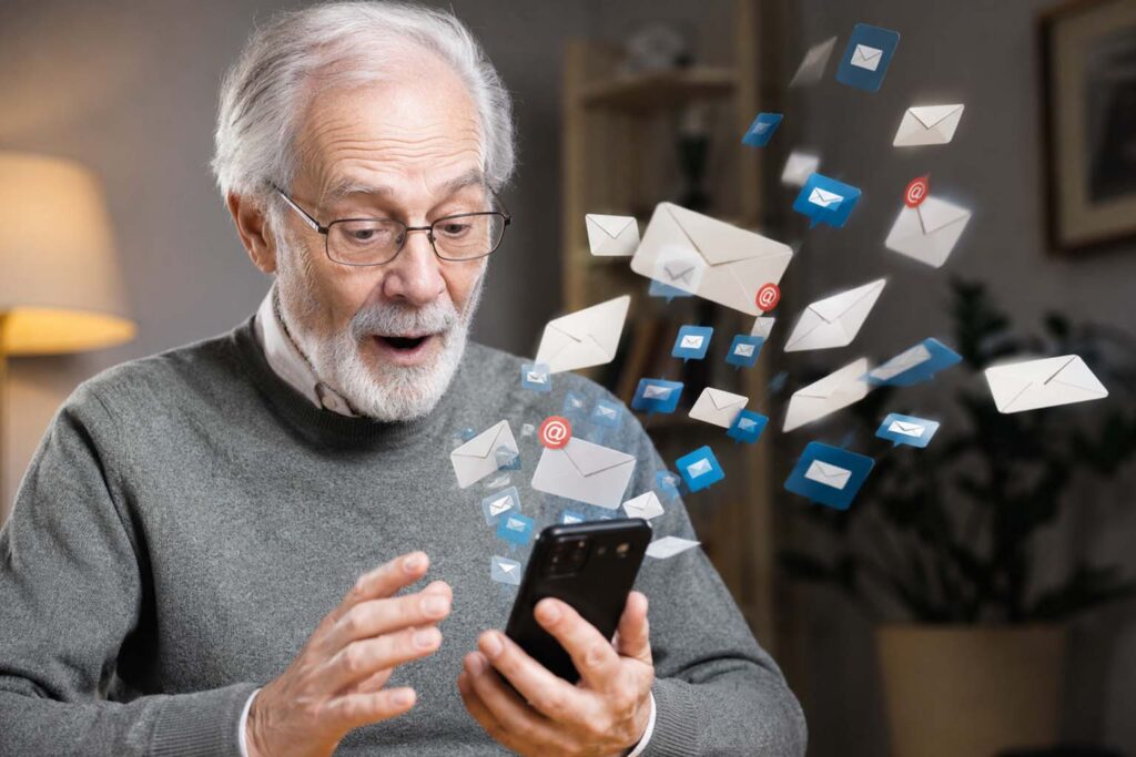 man looking at phone