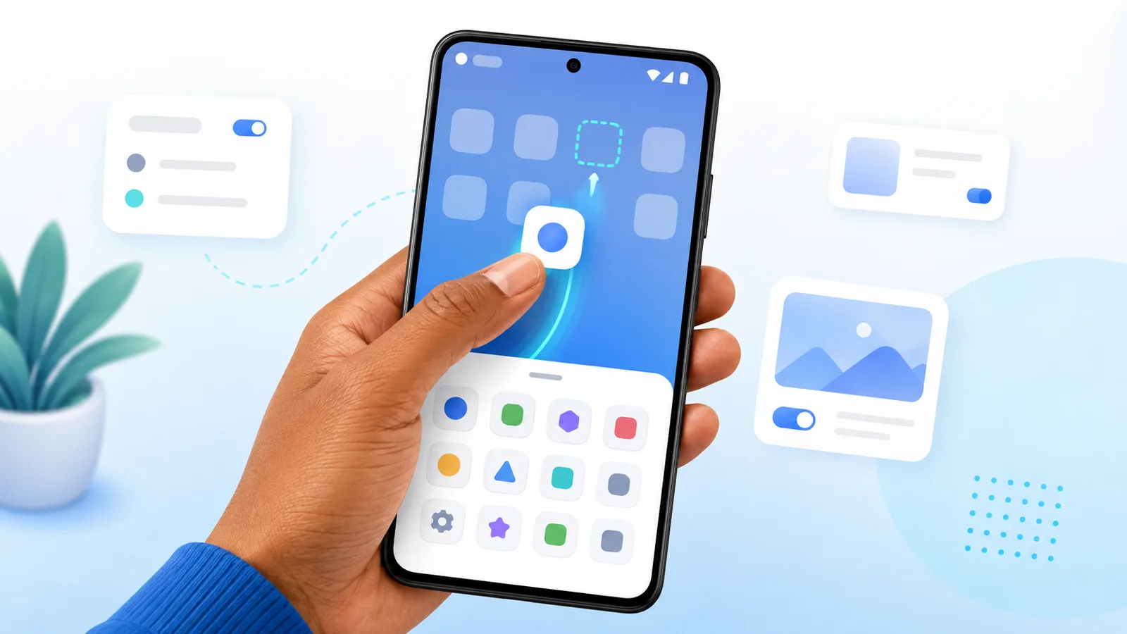 Add to home screen on Android by dragging an app icon from the drawer onto an empty grid slot