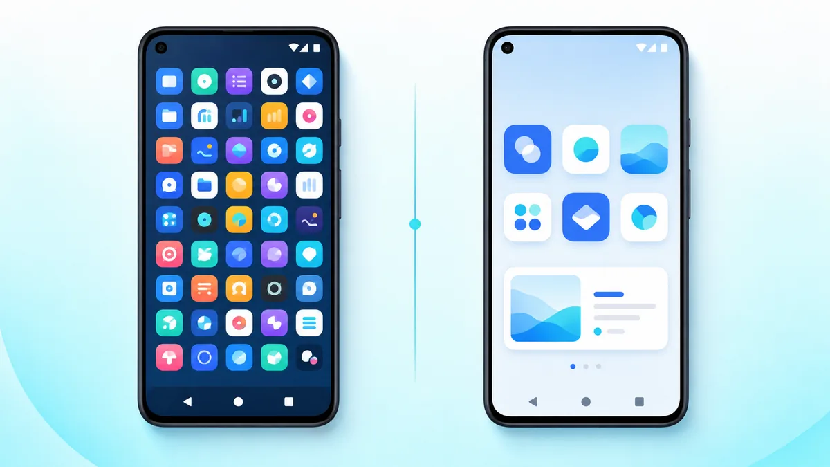 Two Android home screen layouts side by side