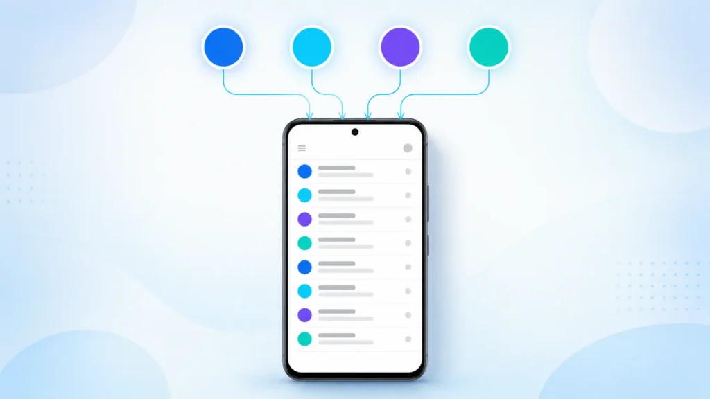 Best email app for Android showing four separate accounts merging into one unified inbox feed